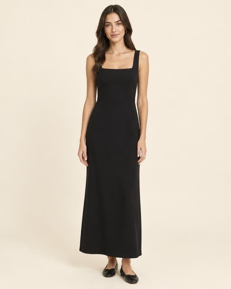 Minimal Black Maxi Dress in Black