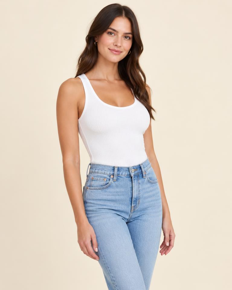 Everyday Ribbed Top in White