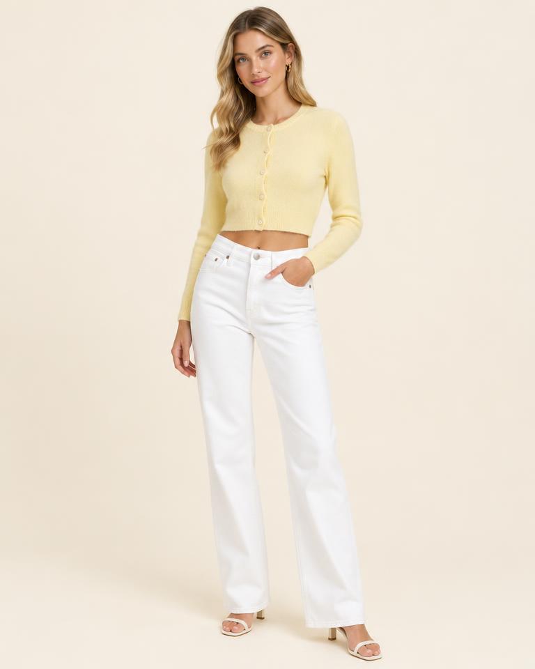 Cropped Button Cardigan in Butter Yellow