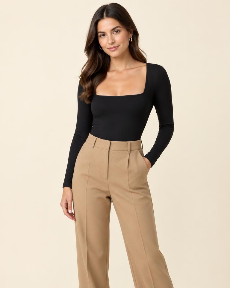 Square-Neck Bodysuit in Black