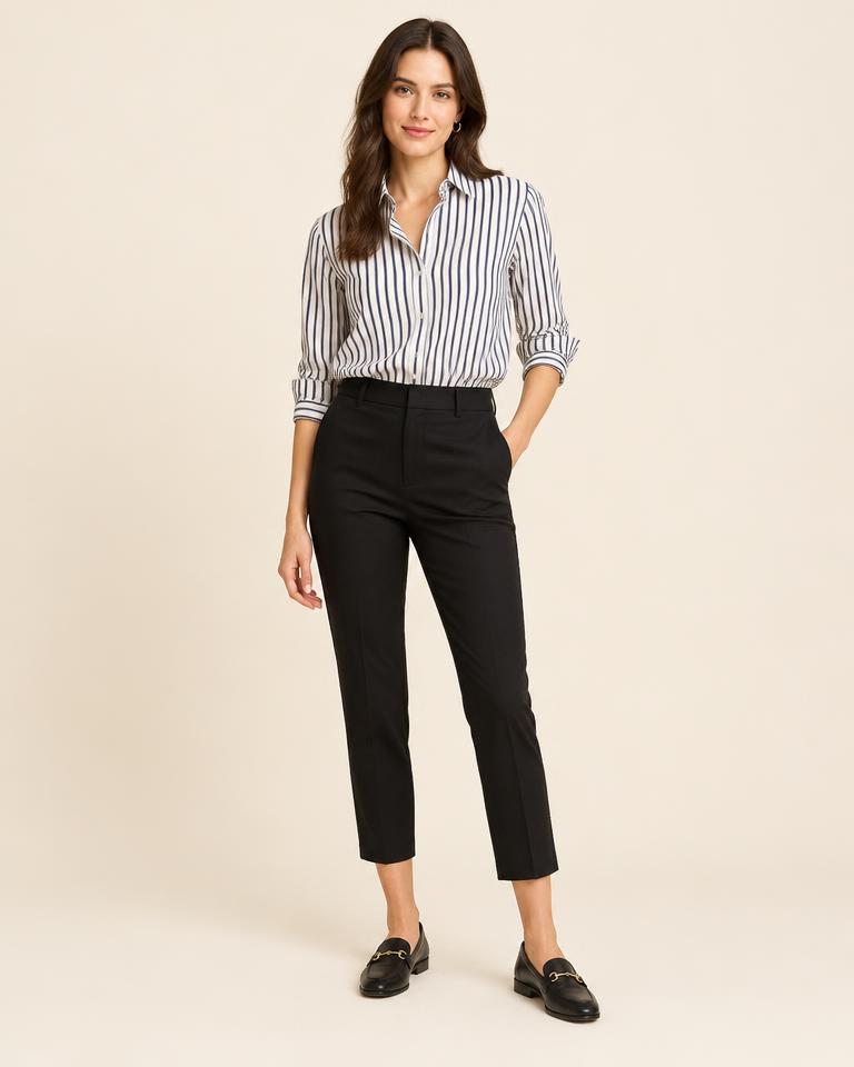 Cropped Cigarette Trousers in Black