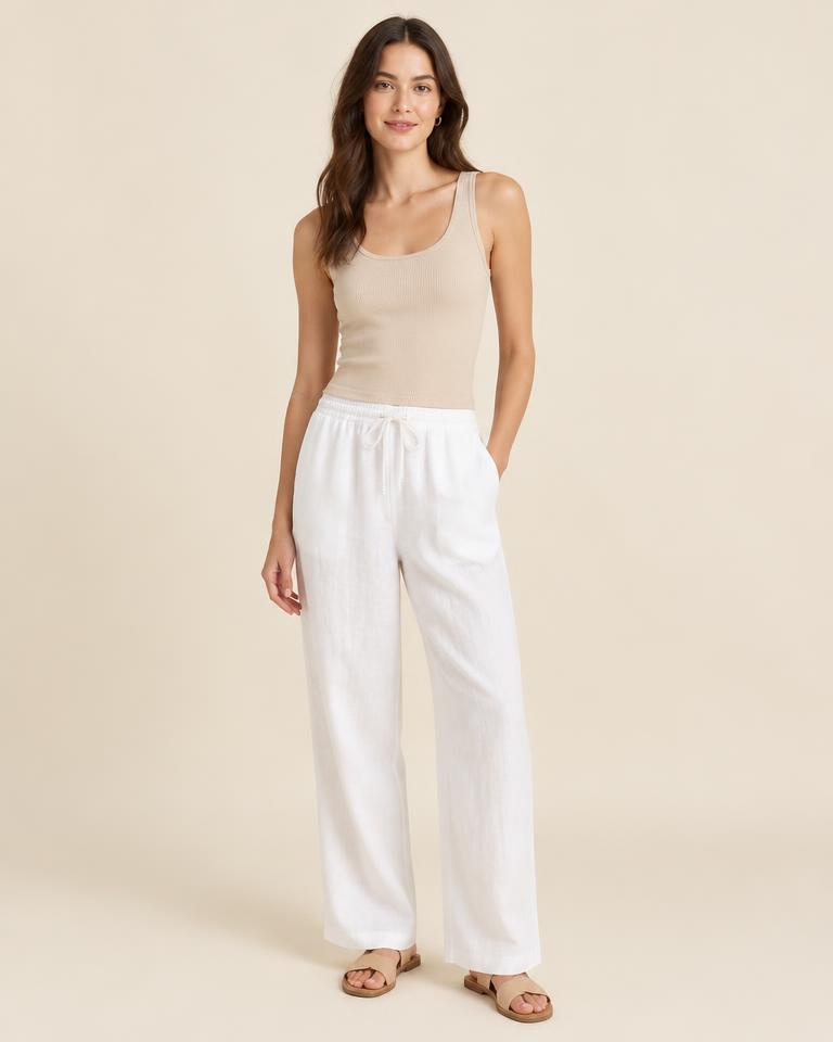 Linen Drawstring Trousers in White