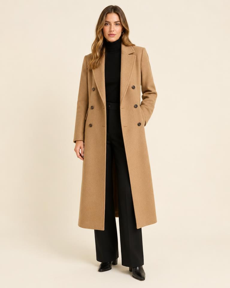 Double-Breasted Camel Coat in Camel